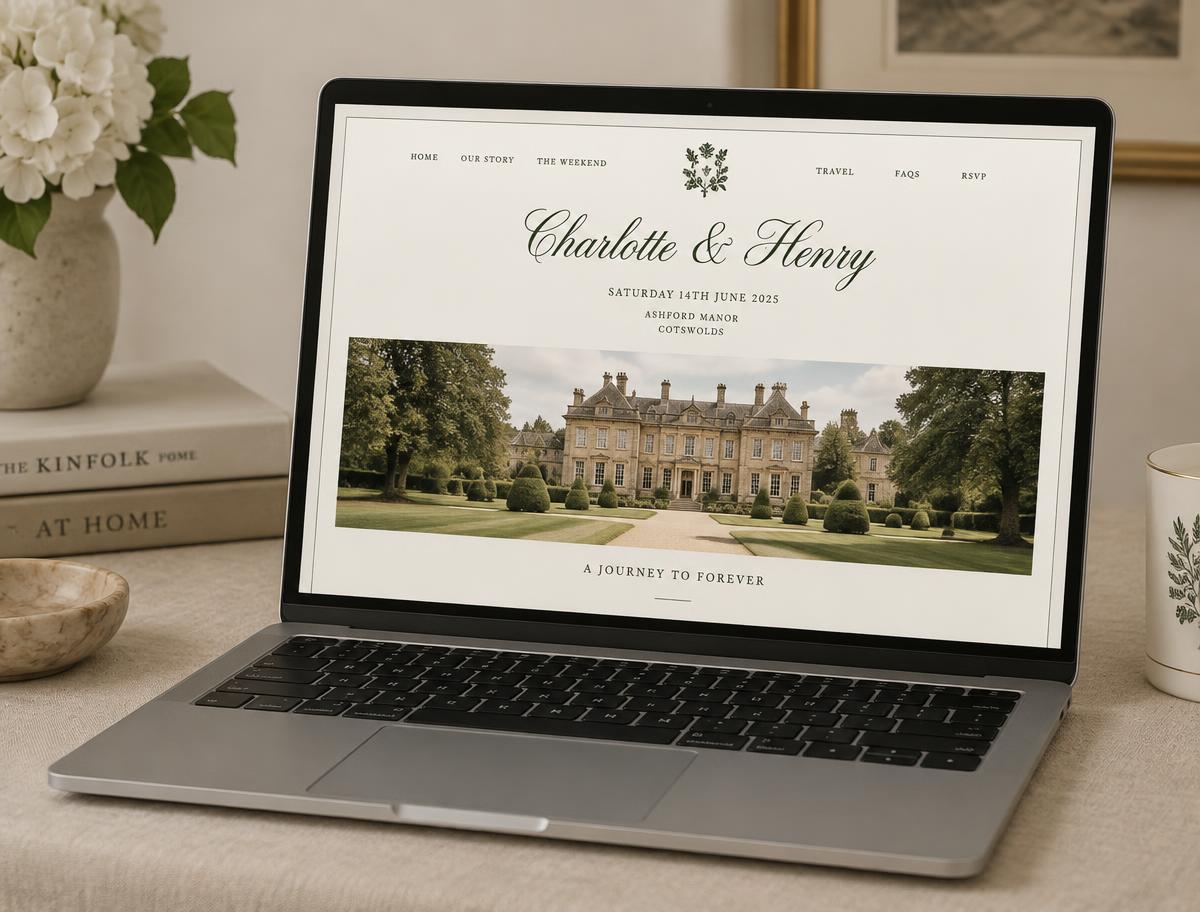 The Classic Country House wedding website design shown on a laptop